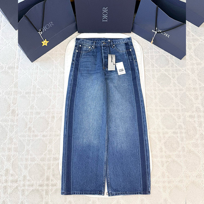 dior side stripe straight leg denim jeans